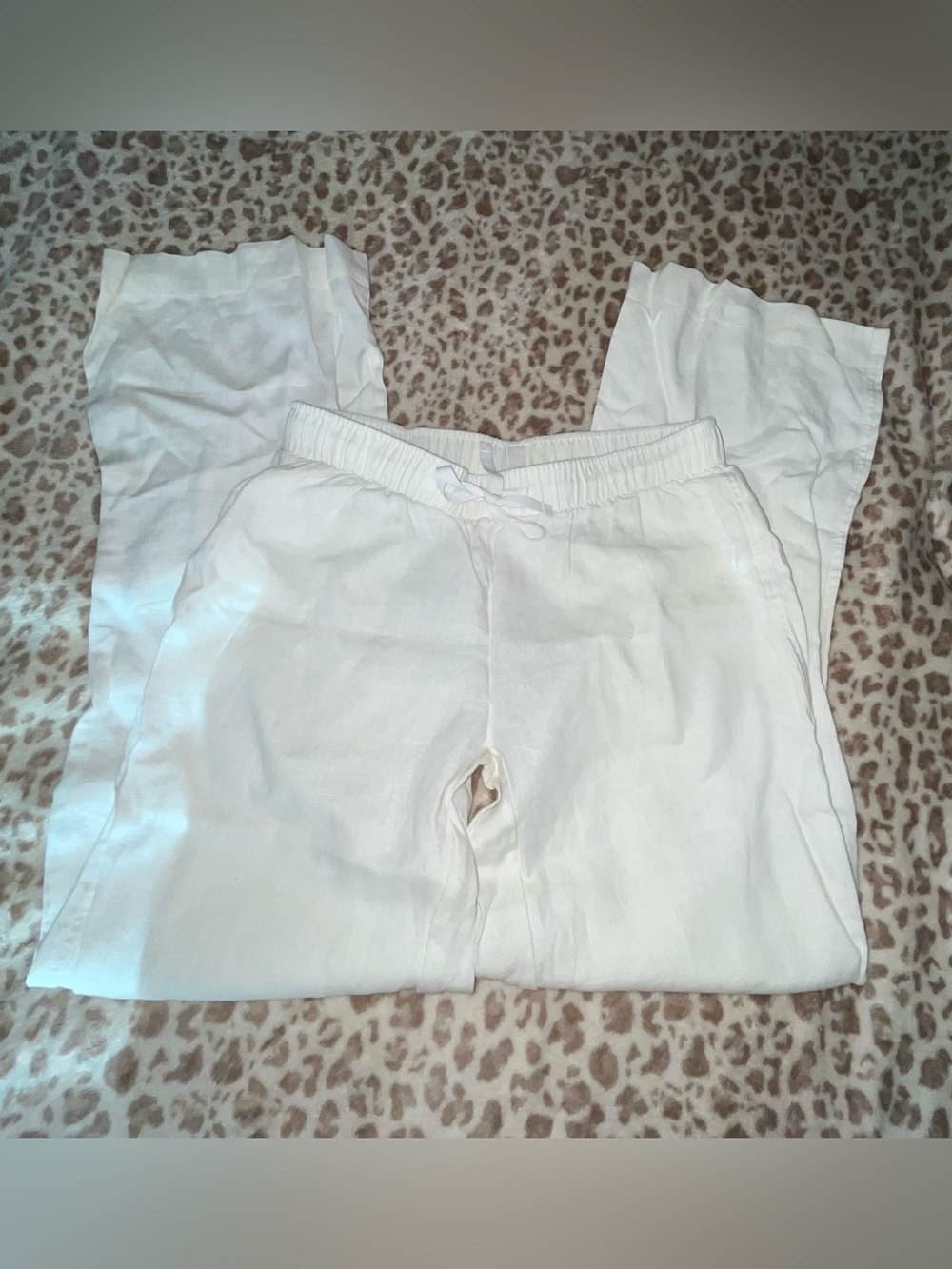 White Drawstring Linen Pants